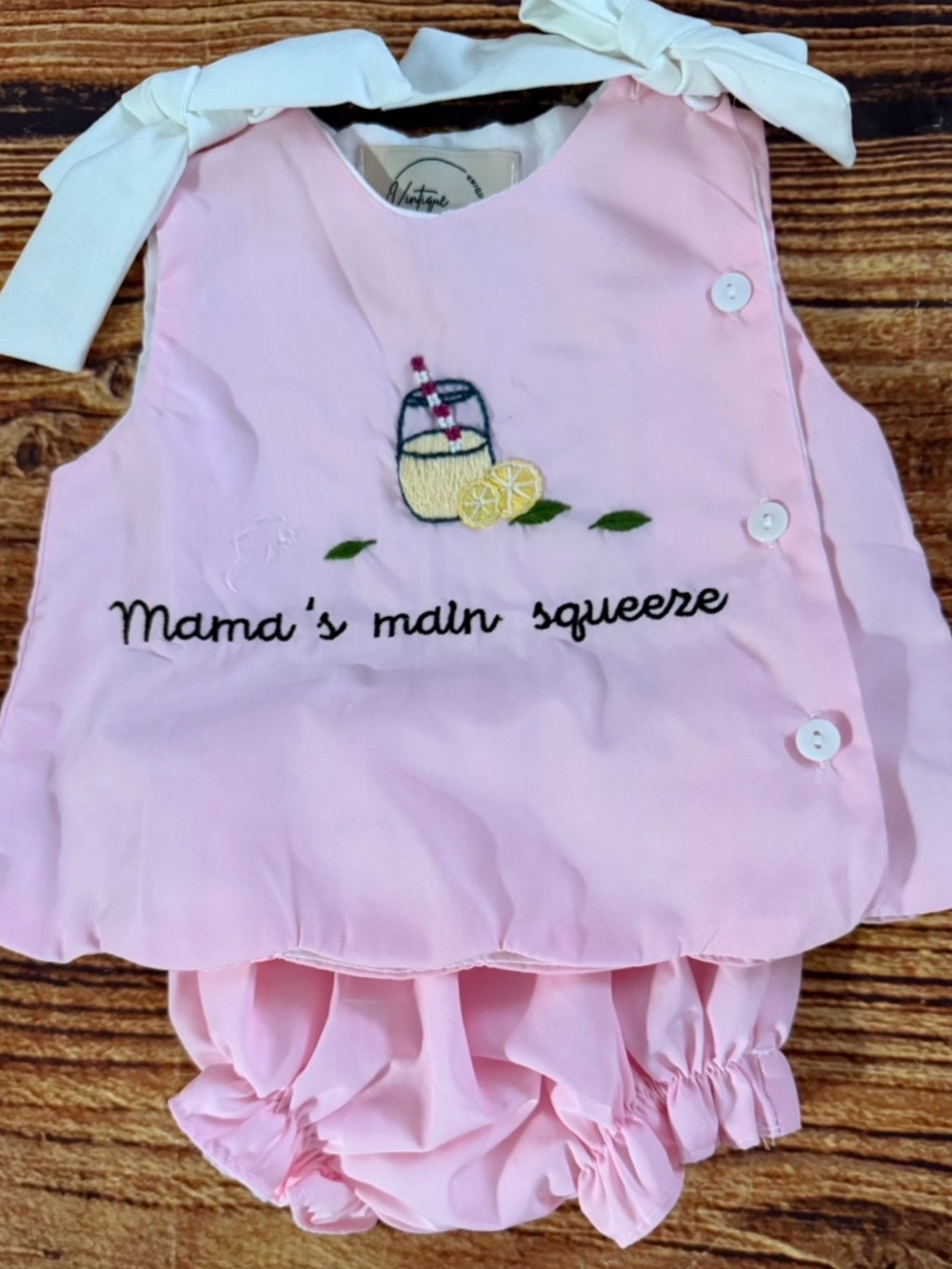 Pink "Mama's Main Squeeze" Baby Dress & Bloomer Set